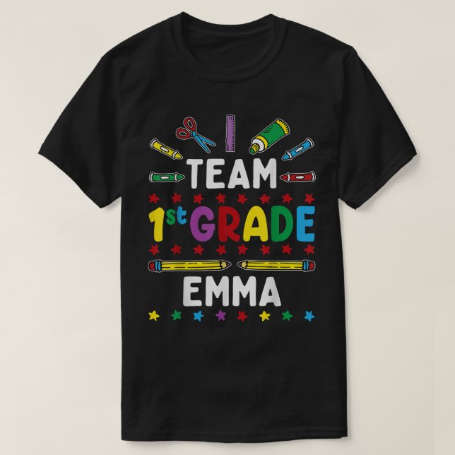 T-shirt Premier Jour De L'Équipe D'École 1Ème Année Emma F (Design devant)