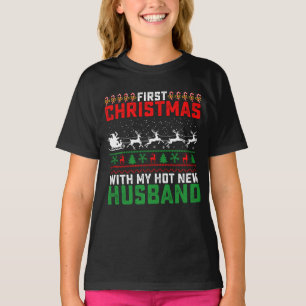 T-shirt Premier Noël Avec Mon Chaud Nouveau Mari Vilain