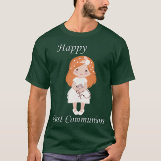 T-shirt Première communion Fille à tête rouge debout