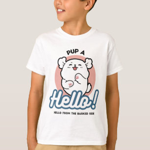 T-shirt Prends un bonjour ! - Joyeux dessin de chien blanc