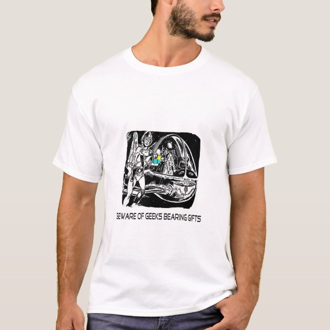 T-shirt Prenez garde du geeks soutenant des cadeaux (Devant)