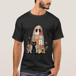 T-shirt Préparatifs Rétro Floral Patchwork Fantôme et Chat