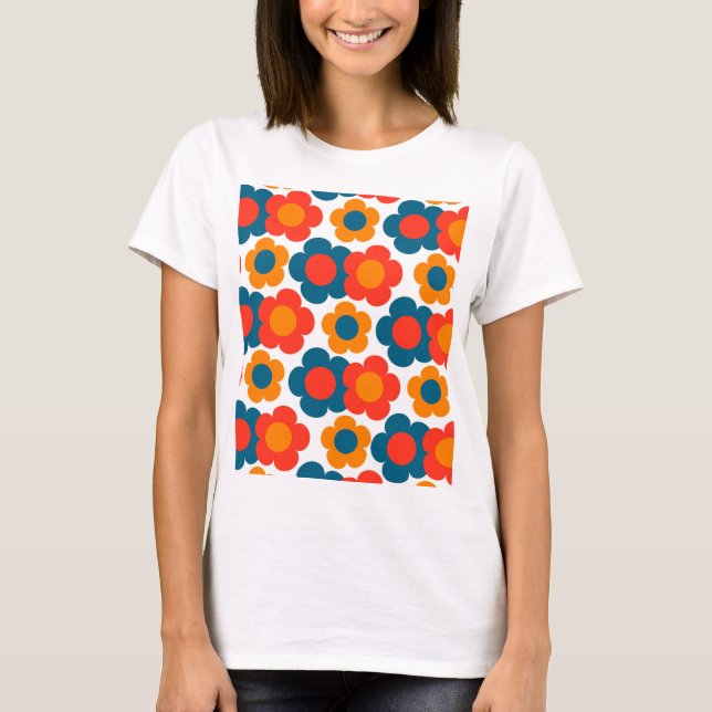 T-shirt Preppy Blue Orange Hippie Motif (Devant)