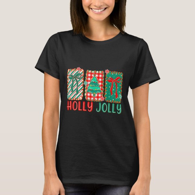 T-shirt Preppy Holly Xmas Jolly Vibes Bow Christmas Girl W (Devant)