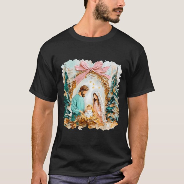 T-shirt Preppy Painted Christian Nativity Scene God Faith  (Devant)