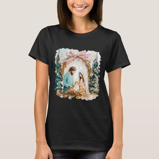 T-shirt Preppy Painted Christian Nativity Scene God Faith  (Devant)