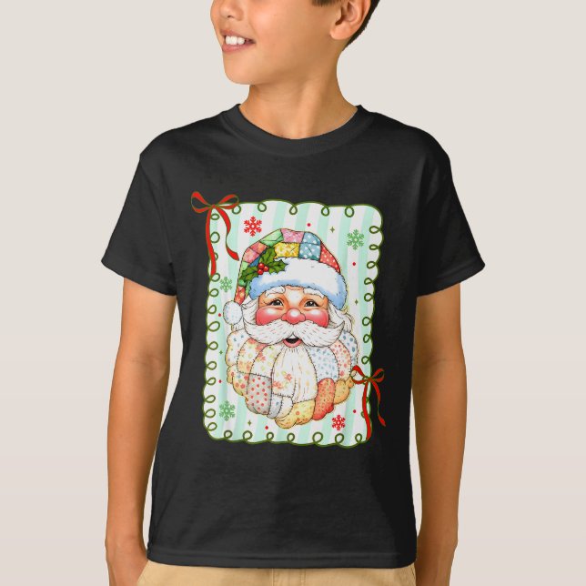 T-shirt Preppy Santa Claus Christmas Patchwork Santa Xmas  (Devant)