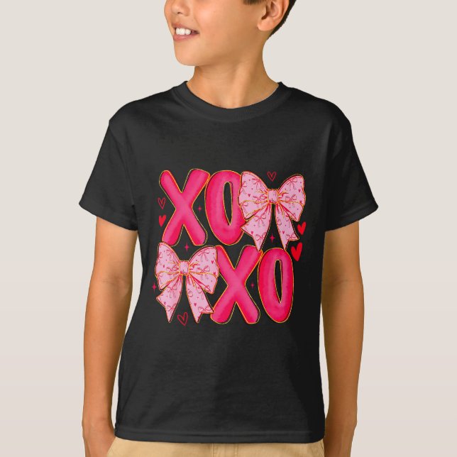 T-shirt Preppy Xoxo Coquette Bow Hearts Valentine's Day Wo (Devant)