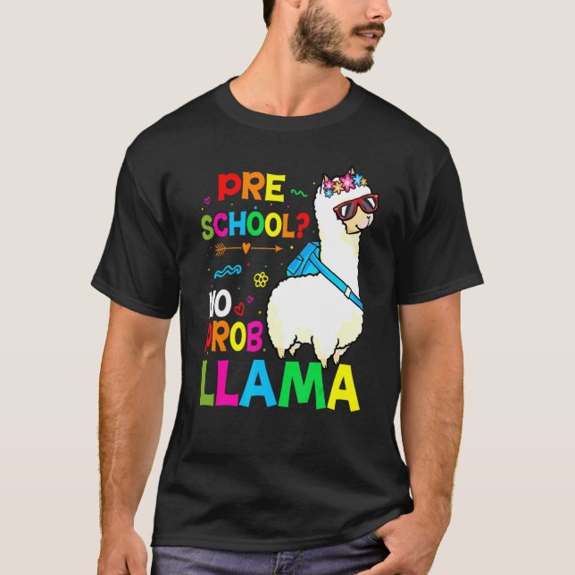 T-shirt Preschool Teacher Rainbow No Prob Llama 100th Day  (Devant)