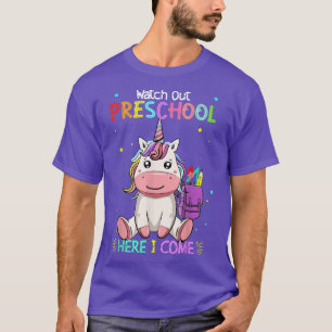 T-shirt préscolaire Ici je reviens à l'école filles licorn