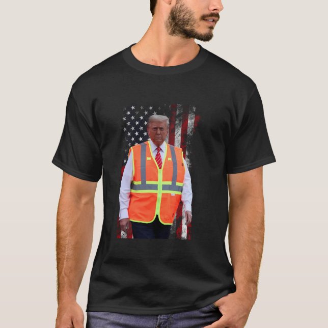 T-shirt Président Trump Garbage Truck Worker Vest USA Drap (Devant)