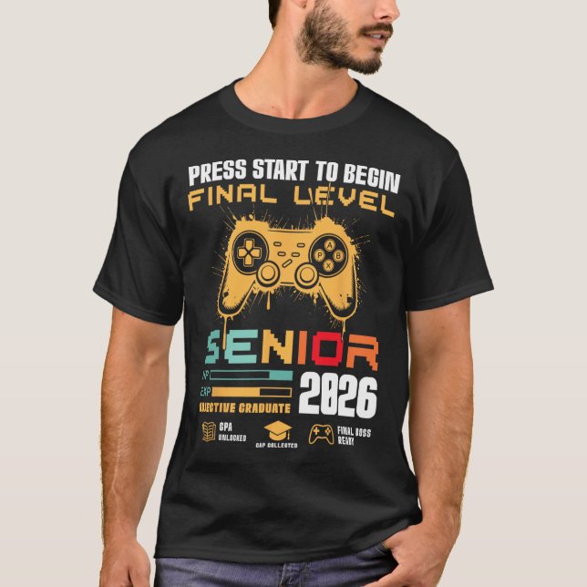 T-shirt Press Start To Begin Final Level Senior 2026 Gamer (Devant)