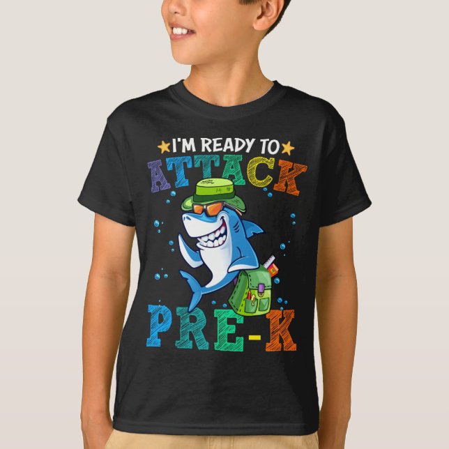 T-shirt Prêt à attaquer le requin pré-K Retour scolaire An (Devant)