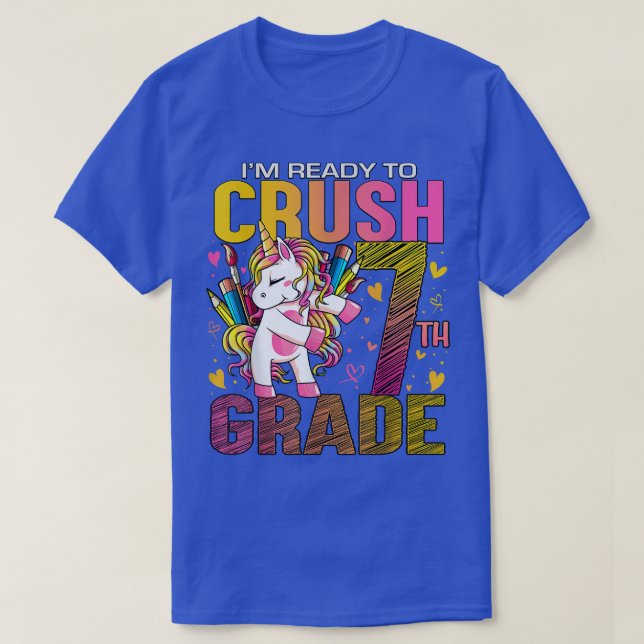 T-shirt Prêt à écraser 7e année de retour à l'école Un (Design devant)