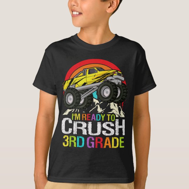 T-shirt Prêt à écraser camion monstre de 3e année (Devant)
