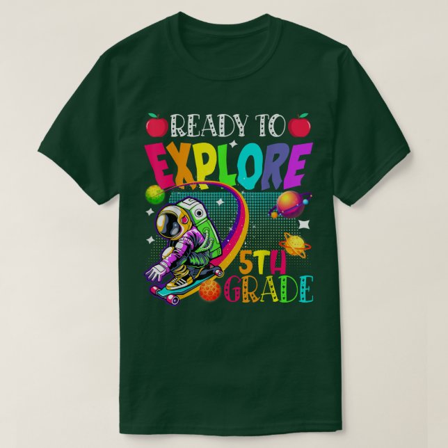T-shirt Prêt à explorer l'astronaute de patinage de 5e ann (Design devant)