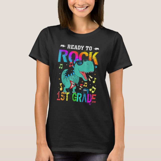 T-shirt Prêt À Rock Dinosaure 1Er Grade Garçons Retour À S (Devant)