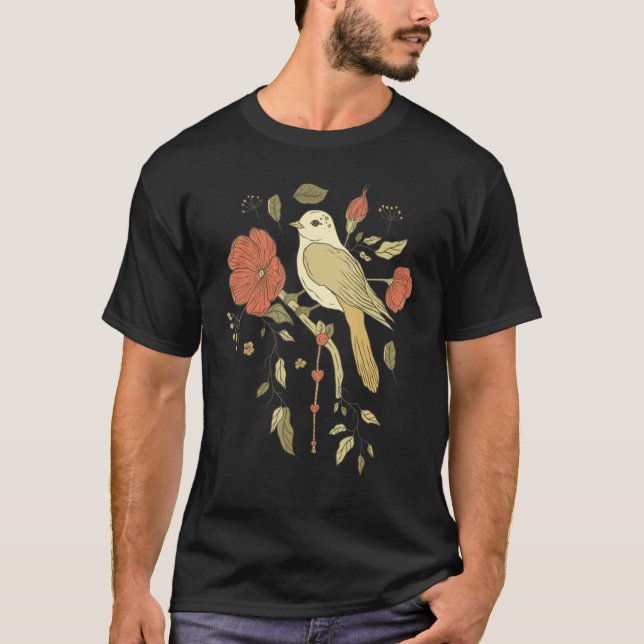 T-shirt Pretty Bird with Flowers (Devant)