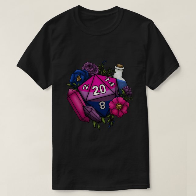 T-shirt Pride Bisexual D20 Tabletop RPG Jeu Sticke (Design devant)