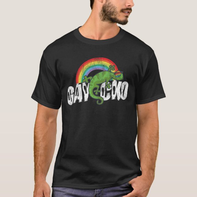 T-shirt Pride LGBT Rainbow Gaycko Gecko Lizard Retro (Devant)