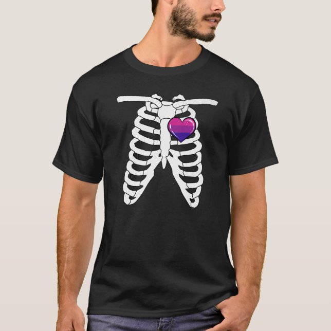 T-shirt Prière d'Halloween bisexuelle Skeleton Lgbtq Bi Ha (Devant)