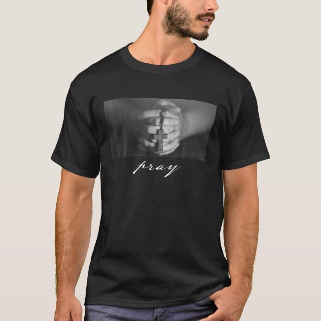 T-shirt Priez Mains de prière Greyscale Salut Mary Jesus C (Devant)