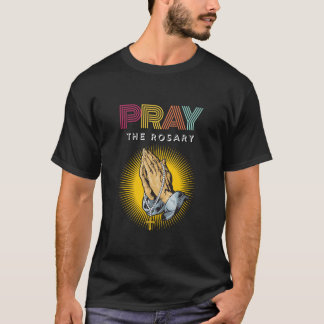 T-shirt Priez pour la typographie rétro du Rosaire Priez l
