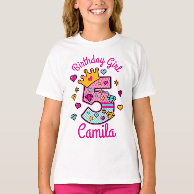 T-shirt Princesse Anniversaire Fille Cinquième Numéro d'Ét (Devant)
