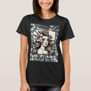 T-shirt Princesse polynésienne Bleu Floral Tribal