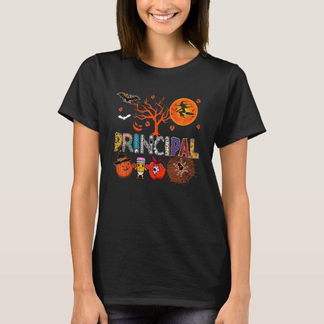 T-shirt Principal Halloween Zombie Costume Skeleton Scary  (Devant)