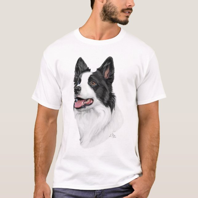 T-shirt principal noir et blanc de border collie (Devant)