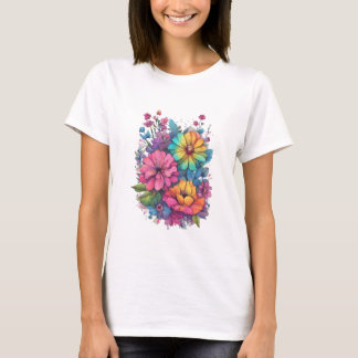 T-shirt Printemps 24 fleurs, dessin à trait, minimaliste, 