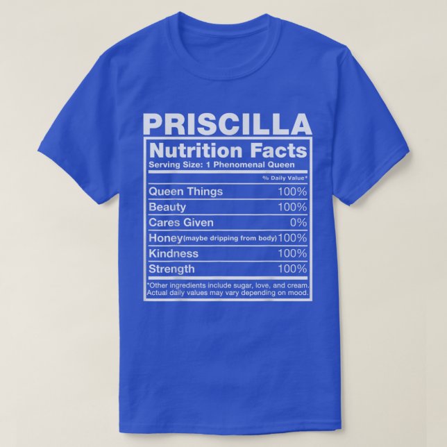 T-shirt Priscilla Nutrition Fiches Nom de la prison Annive (Design devant)