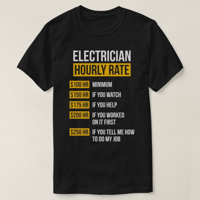 T-shirt Prix horaire Electricien Funny Electricien Cadeau (Design devant)