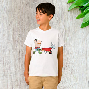 T-shirt Producteur de dessin animé avec brouette et outils