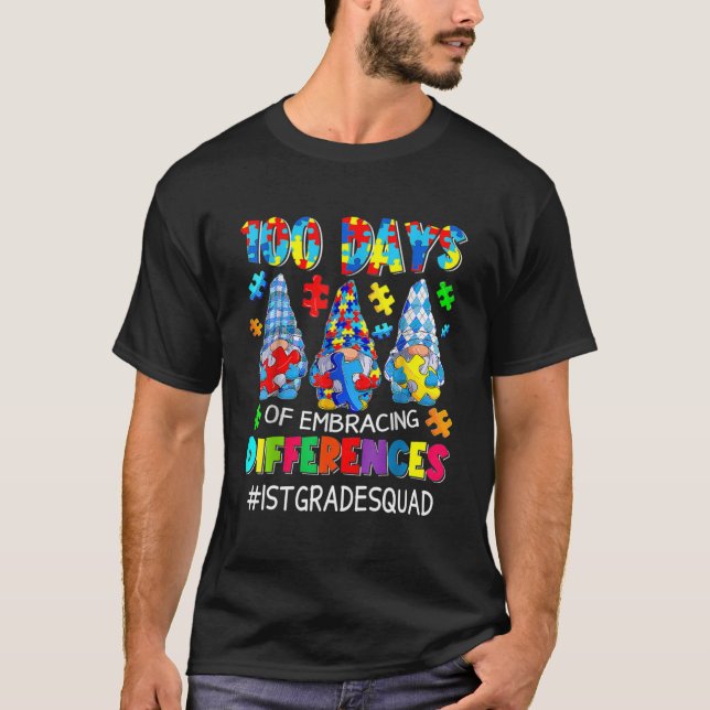 T-shirt Professeur D'Autisme 100 Jours De Différences Embr (Devant)