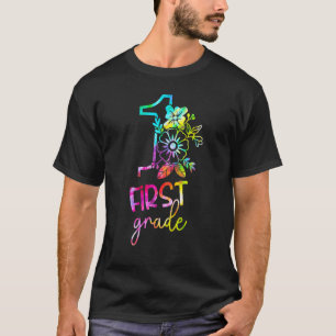 T-shirt Professeur de 1re année Élève Tie Dye Fleur Premie
