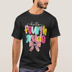 T-shirt Professeur de 4e année Preppy Hello Coquette Bow B
