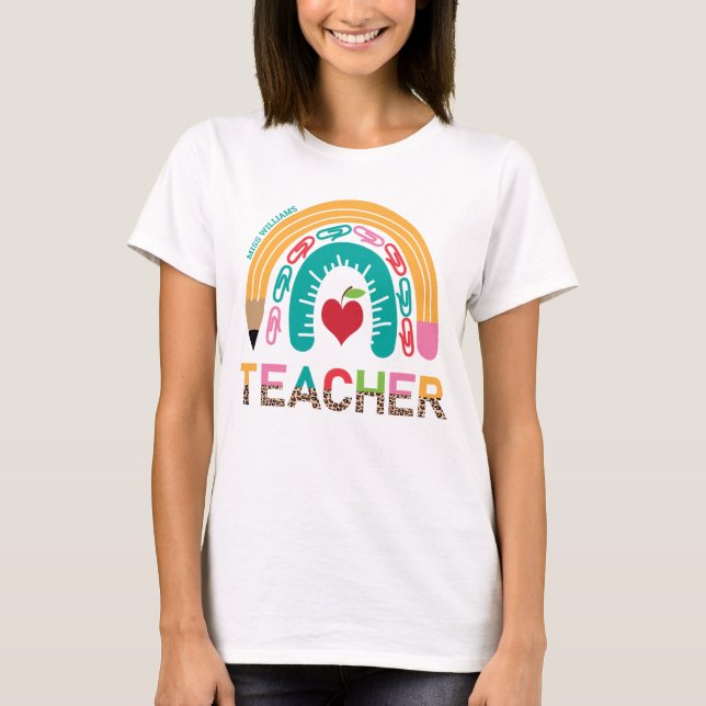 T-shirt Professeur Rainbow Leopard Typographie de l'école (Devant)