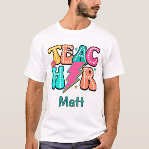 T-shirt Professeur Rétro Éclair Mignon Sourire Fleur