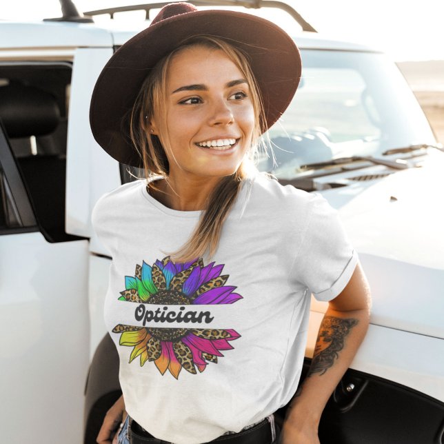 T-shirt Profession Opticienne Tournesol Arc-en-ciel (Optician Profession Rainbow Sunflower T-Shirt
)