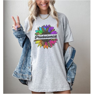 T-shirt Profession phlébotomiste Tournesol arc-en-ciel