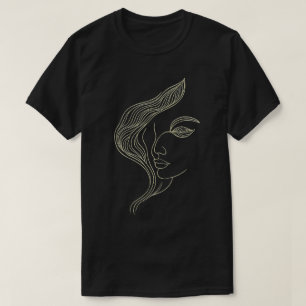 T-shirt Profil de femme en art linéaire élégant avec feuil