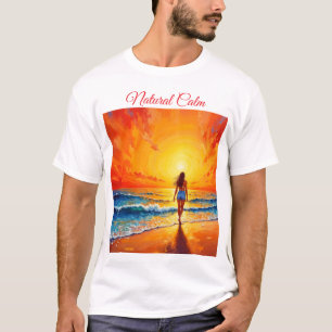 T-shirt Promenade au soleil couchant océan art lumineux