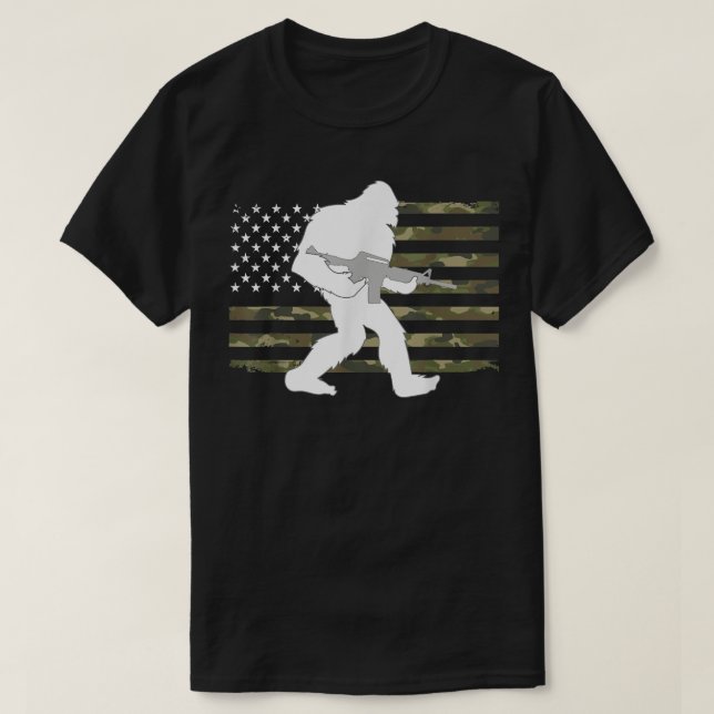 T-shirt Propriétaire d'un pistolet Bigfoot Camo US Drapeau (Design devant)