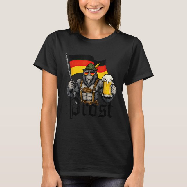 T-shirt Prost Bigfoot Drinking Beer Lederhosen German  (Devant)