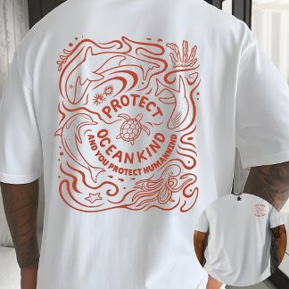 T-shirt Protect Ocean Kind Eco Awareness Line Art