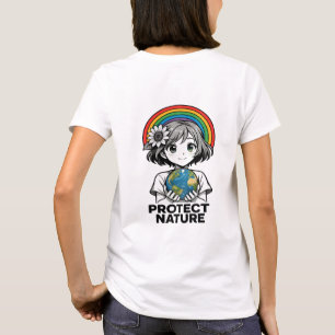 T-shirt 🌈 "Protégez la Terre – Fille Anime tenant la plan