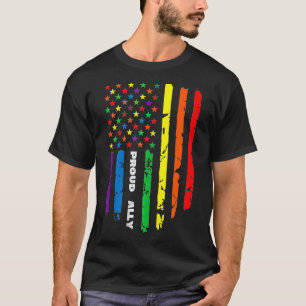 T-shirt Proud Ally Rainbow Gay American Flag