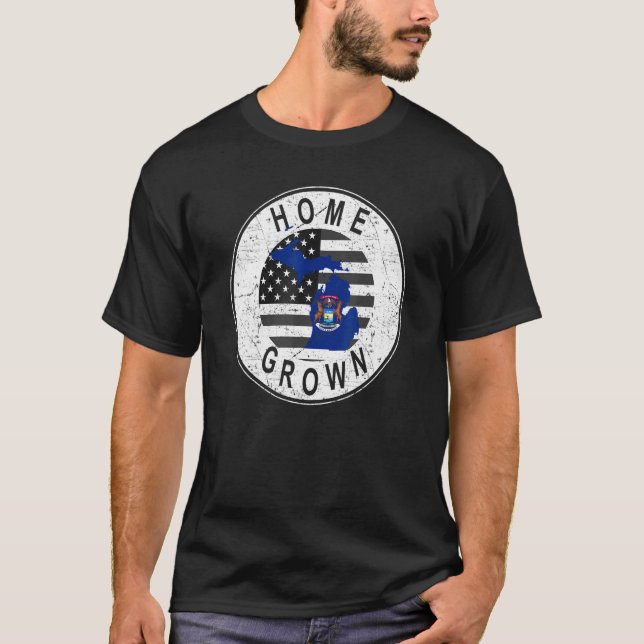 T-shirt Proud America State Flag US Home Grown Michigan (Devant)